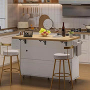 Isla móvil de 55 pulgadas con toma de corriente y mesa plegable, carrito de isla de cocina con ruedas y gabinete para almacenamiento de basura para cocina