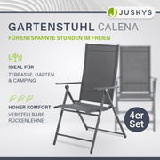 Set de 4 sillas de jardín Juskys Calena antracita - Ajustables en 7 posiciones y plegables - Acero con recubrimiento en polvo, transpirable