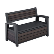 Banco de jardín 130x60x85 cm, banco de almacenamiento resistente a la intemperie, 227 L de espacio de almacenamiento, diseño de madera de palisandro, dos plazas
