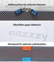 Genius eazzzy Premium Cube Topper, altura de 9 cm, sobrecolchón ergonómico, sobrecolchón reversible 2 en 1 con lado firme y suave, funda de malla transpirable, con correas esquineras, lavable, 180 x 200 cm