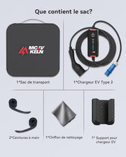 MCEVKELN Cargador Tipo 2 7KW Cargador de Coche Eléctrico con CEE (3 Pines | Monofásico), Corriente Conmutable 6-32A, IP65, Cable de Carga EV Tipo 2 de 7M, IEC 62196-2 EVSE con Bolsa de Transporte