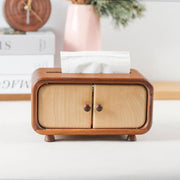 Mini caja de pañuelos de madera con diseño de armario, nogal, compacta