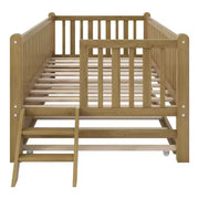 Estructura de cama individual con nido y barandilla, cama de plataforma de perfil bajo con escaleras para niños y niñas