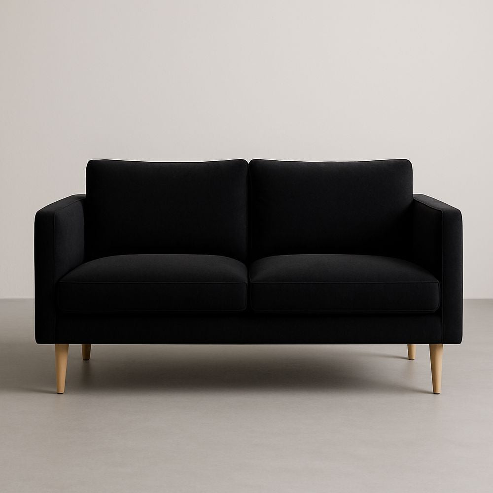 Sofá de 2 plazas recto de tela de terciopelo negro 150cm