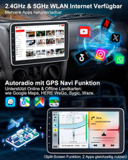 Autorradio 1 DIN con pantalla táctil de 10,1 pulgadas Android 14 2GB 64GB Bluetooth CarPlay Android Auto Navegación Cámara de visión trasera