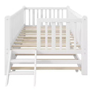 Estructura de cama individual con nido y barandilla, cama de plataforma de perfil bajo con escaleras para niños y niñas