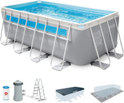Piscina Desmontable Rectangular Intex Prism Frame, 400x200x122 cm, Material de Triple Capa, Capacidad 8.418 L, Ventana Panorámica, Tapiz, Cobertor, Depuradora de Cartucho, Escalera (56029)