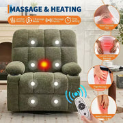 Sillón reclinable extragrande para adultos, sofá mecedor giratorio manual, bolsillos laterales y portavasos para personas altas y grandes, sala de estar