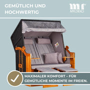 MR. DEKO Strandkorb Ostsee Wacholder PE Negro (Diseño Royal Gris) | Strandkorb de 2 plazas resistente a la intemperie | Tumbona completa de madera dura para dos personas | Strandkörbs para balcón | Silla de playa para jardín