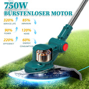 Cortacésped inalámbrico de 21V, cortacésped inalámbrico 4 en 1 compatible con baterías Makita, cortacésped con cepillo para malas hierbas, desbrozadora y motoguadaña incl. cabezal de hilo TAP-N'-GO, 2 baterías de 4.0Ah, motor sin escobillas de 750W