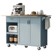 Isla de cocina con encimera plegable, carrito de almacenamiento para cocina con estante extraíble, toallero y cajón, ruedas giratorias