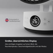 Ventilador de mesa MEACO MeacoFan Sefte® - Circulador de aire de 10" con 12 velocidades - Oscilación horizontal y vertical - 3 rangos de oscilación - Refrigeración ultra silenciosa con control remoto, negro