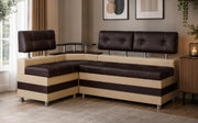 Banco esquinero Rodnik color latte, rincón de comedor, banco con repisa y espacio de almacenamiento