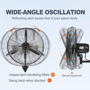 Ventilador nebulizador VEVOR, ventilador oscilante e impermeable de 61,6 cm, 3 velocidades, 7000 CFM, ventilador comercial o residencial para enfriar almacenes, invernaderos, talleres