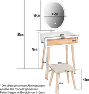 Tocador YU YUSING con iluminación, mesa de maquillaje con espejo LED y cajones, tocador con taburete acolchado, cómoda para maquillaje, moderno