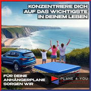 Eduard Lona para remolque de calidad superior - 506 x 220 cm - Dimensiones interiores - Lona azul lacada brillante - Lona plana para remolque de coche - Lona de PVC impermeable con accesorios