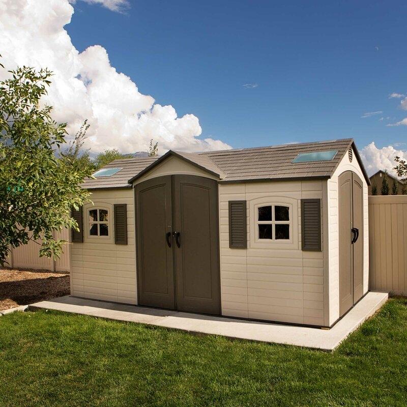 Cobertizo de almacenamiento de plástico con entrada doble de 15 pies de ancho x 8 pies de profundidad