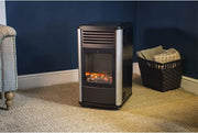 UNIVERSAL - Estufa de gas 3.4 kW negra efecto estufa de leña Manhattan Calefacción auxiliar + Manguera de gas + Regulador de butano