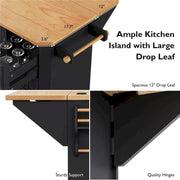 Isla de cocina extensible con alas abatibles, carrito de cocina sobre 4 ruedas con toma de corriente, mesa isla móvil con 2 puertas y 6 cajones