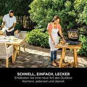 Ninja Woodfire Parrilla eléctrica, ahumador y freidora de aire, barbacoa para exteriores 7 en 1, freír con aire, ahumar, asar, hornear y más, resistente a la intemperie, antiadherente, portátil, eléctrica, gris/negro OG701EU
