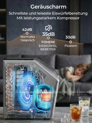 FOHERE Máquina de hielo de acero inoxidable 24 kg/24h, 24 cubitos en 10 min, 3,2 L, doble entrada de agua, 40 dB, temporizador, autolimpieza, descongelación