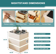 Mesita de noche LED con función de carga, 3 cajones, mesa auxiliar con altavoz Bluetooth, luz con sensor, luz de 3 colores, mesita de noche blanca con 2 USB y 1 tipo C, mesa de sofá para sala de estar, dormitorio