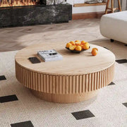 Mesa de centro redonda moderna de madera maciza chapada con almacenamiento