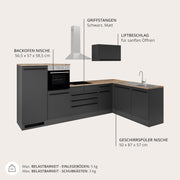 Cocina esquinera JAZZ 4 sin electrodomésticos en forma de L, negro mate y acabado roble Lanzelot