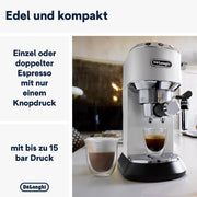 De'Longhi Dedica Style EC 685.M – Cafetera espresso de bomba tradicional, con espumador de leche profesional, solo 15 cm de ancho, para café molido o monodosis ESE, depósito de 1 l, plata