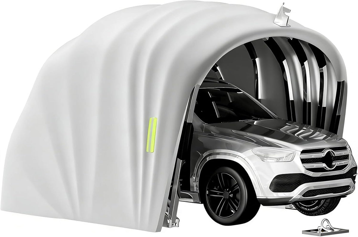 Cochera semiautomática de acero inoxidable, marquesina plegable para exteriores, garaje móvil para exteriores, L 5,5 m x A 2,5 m x Al 2,3 m / L 5,9 m x A 2,7 m x Al 2,45 m (Gris) (5,9 x 2,7 x 2,45 m)