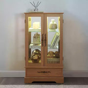 Vitrina de cristal iluminada con estantes ajustables: elegante vitrina de 2 puertas con cajón integrado, incluye bombilla