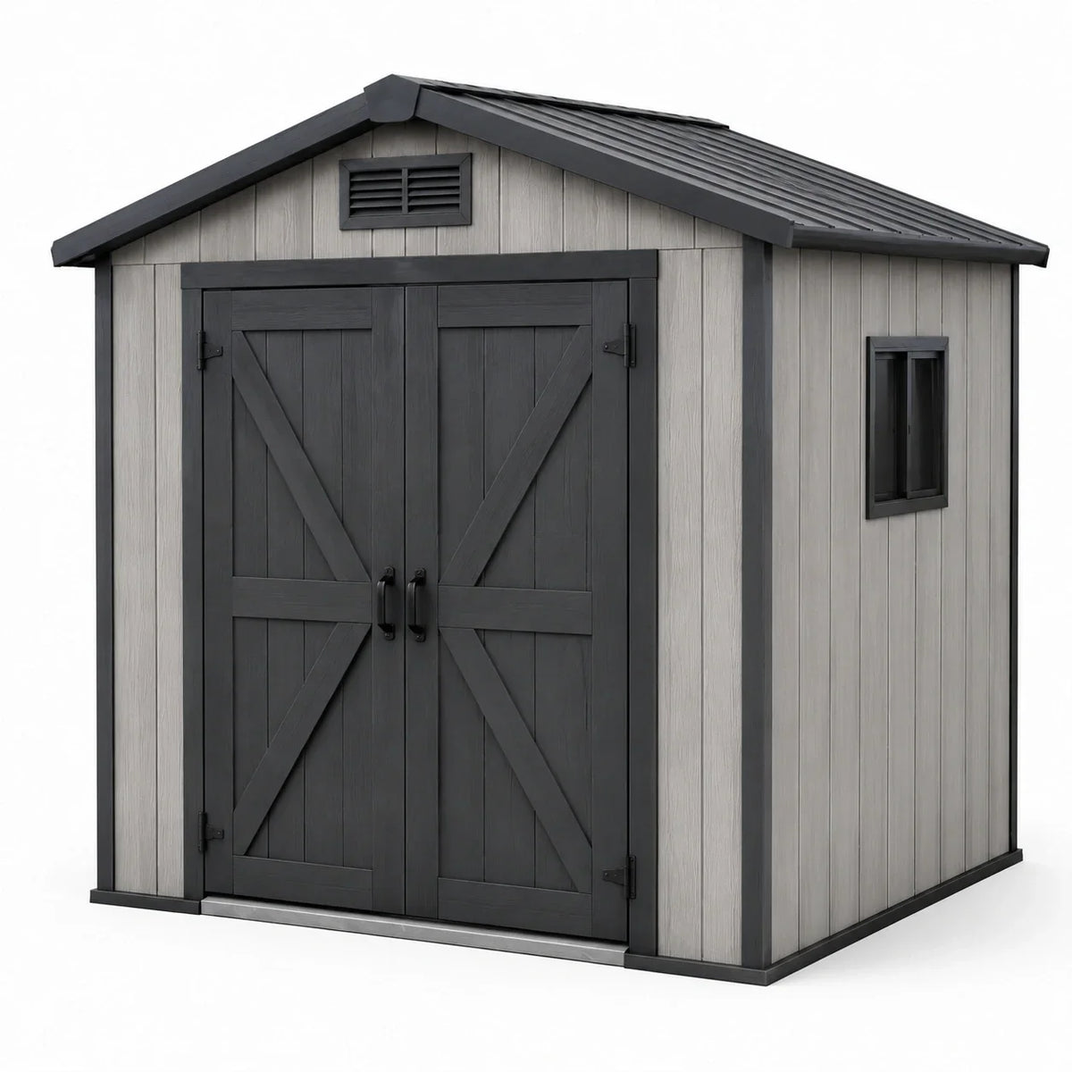 Caseta de jardín de plástico con puerta doble y ventana, gris/antracita