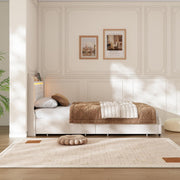Cama tapizada de 90x200 cm con iluminación LED, USB y canapé hidráulico – Cama individual juvenil con almacenamiento, somier y cabecero, terciopelo beige, sin colchón (Beige-3, 90x200 cm)