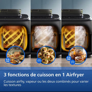 Philips Airfryer Serie 5000 - Freidora de aire de doble cesta con cocción al vapor, 9 L, RapidAir, 19 modos de cocción, hasta un 90 % menos de grasa, AirSteam, limpieza al vapor, HomeID (NA550/00)