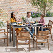 Mesa de jardín Amopatio resistente a la intemperie 110×70 cm, mesa de balcón de WPC y aluminio, mesa de terraza rectangular resistente a los rayos UV, muebles de jardín para exterior, mesa de comedor moderna gris-negro