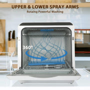 YU YUSING Mini Lavavajillas Compacto 45cm, 4 Cubiertos, 5+1 Programas, Secado PTC, Con o Sin Toma de Agua, Lavavajillas Pequeño de Libre Instalación, Portátil, Depósito 5L, Pantalla LED, Blanco y Negro