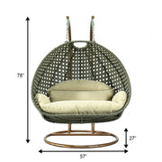 LeisureMod Silla Colgante Huevo para 2 Personas con Soporte - Columpio Hamaca Lounger de Ratán para Patio Exterior/Interior con Cojines