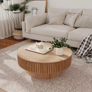 Mesa de centro redonda moderna de madera maciza chapada con almacenamiento