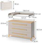 Cambiador VitaliSpa Malia, blanco/roble, 133 x 98 cm XL con 3 cajones