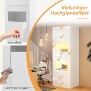 Vitrina Merax, vitrina de cristal, armario con iluminación LED, armario alto en blanco brillante con 2 estantes de cristal ajustables, vitrina para colecciones, estantería para salón, dormitorio, oficina, 161 cm