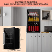 Mininevera Klarstein con puerta de cristal para habitaciones, refrigerador de bebidas con estantes ajustables, pequeño de 80 litros, frigorífico silencioso para interiores/exteriores