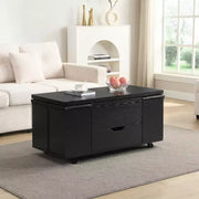 Mesa de centro elevable moderna multifuncional Zeus & Ruta con almacenamiento oculto, 4 taburetes y ruedas, perfecta para espacios modernos