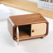 Mini caja de pañuelos de madera con diseño de armario, nogal, compacta