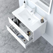 Muebles de baño, lavabo de cerámica de 80 cm con mueble bajo, conjunto de muebles de baño, armarios de baño con 2 cajones de cierre suave, blanco brillante