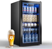 Mininevera TRIUMPHKEY de 90 l con puerta de cristal, refrigerador de bebidas compacto con capacidad para hasta 128 latas, con estantes ajustables para cerveza, vino y refrescos, ideal para el hogar, bar, oficina o apartamento