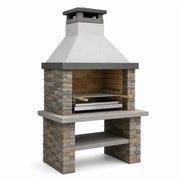 Chimenea de piedra y ladrillo con parrilla de acero inoxidable 180x110x65cm gris
