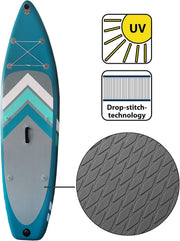 Set de Stand Up Paddle ALPIDEX SUP 305 x 76 x 15 cm Capacidad de carga hasta 150 kg Inflable Estable Ligero Set completo Bolsa de transporte Remo Aletas Bomba de aire Correa Kit de reparación