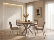 WFL GROUP Mesa de comedor redonda extensible estilo loft - Mesa industrial con patas de metal color cachemira gris beige - Mesa ahorradora de espacio para salón - Roble Lancelot - 100 a 180 cm