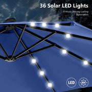 Sombrilla de mercado para exteriores de doble cara MAISON ARTS de 15 pies, rectangular, con manivela, luces LED solares y base incluida