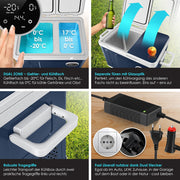 Nevera portátil con compresor KESSER 2 en 1 de doble zona, refrigeración y congelador eléctrico con 2 acumuladores de frío y panel táctil LED | Refrigerador con enfriamiento hasta -20 °C para camping, coche, camión 12/24V 230V